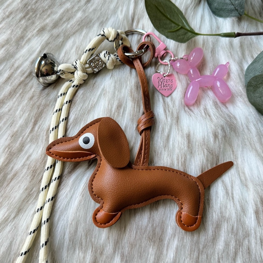 Brown Dachshund Leather Keychain